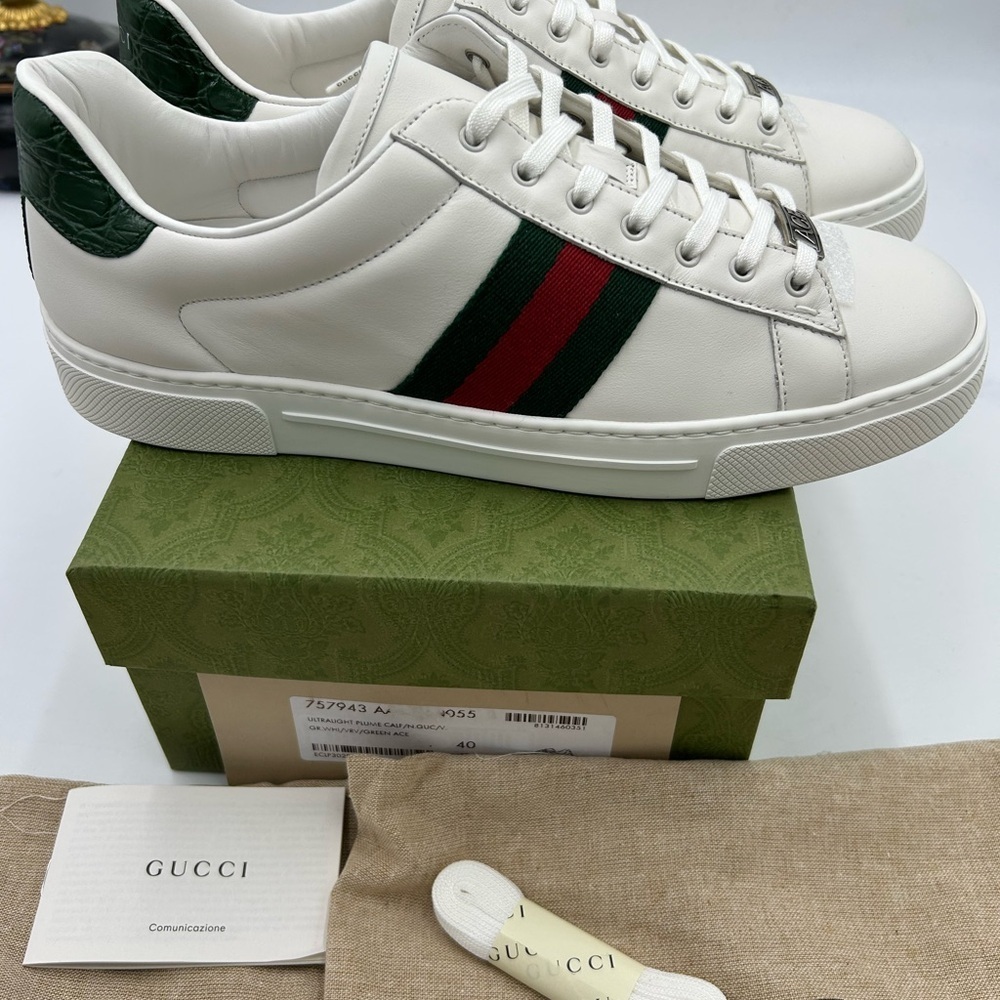 Women's Gucci, ace leather, web stripe sneakers size 40 made in Italy - Picture 13 of 13